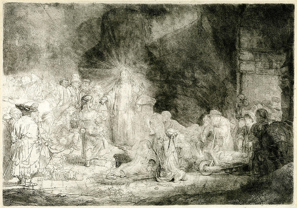 Rembrandt etching, The Hundred Guilder Print, Christ healing the sick